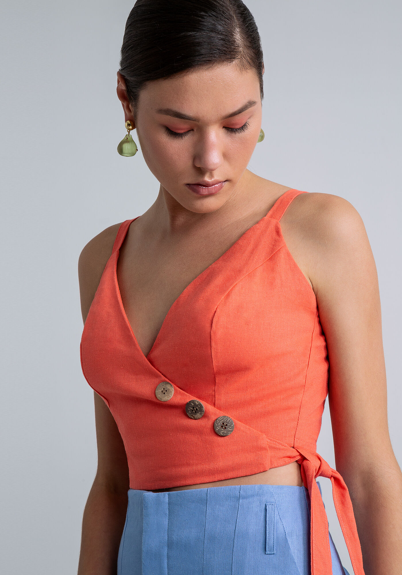 Blusa Cropped Transpassada Linho, ROSA, large.