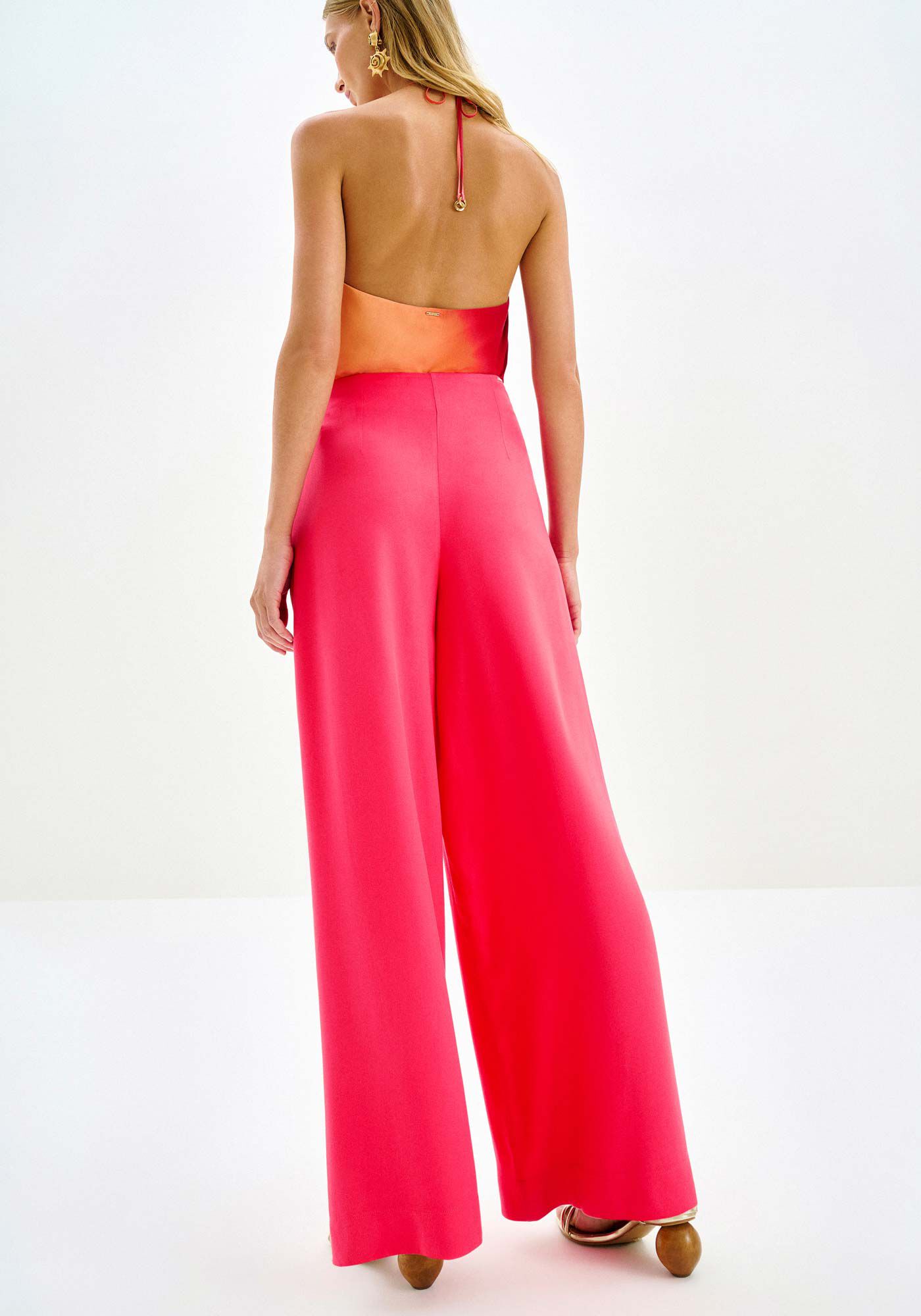 Cal&ccedil;a Pantalona em Crepe Viscose com Pregas, SALMAO FIREWORKS, large.