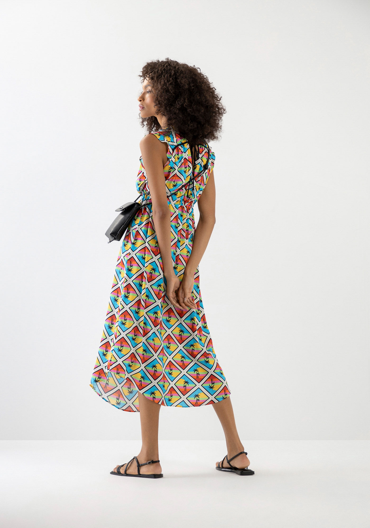 Vestido Midi Estampado em Viscose com Amarra&ccedil;&atilde;o, , large.