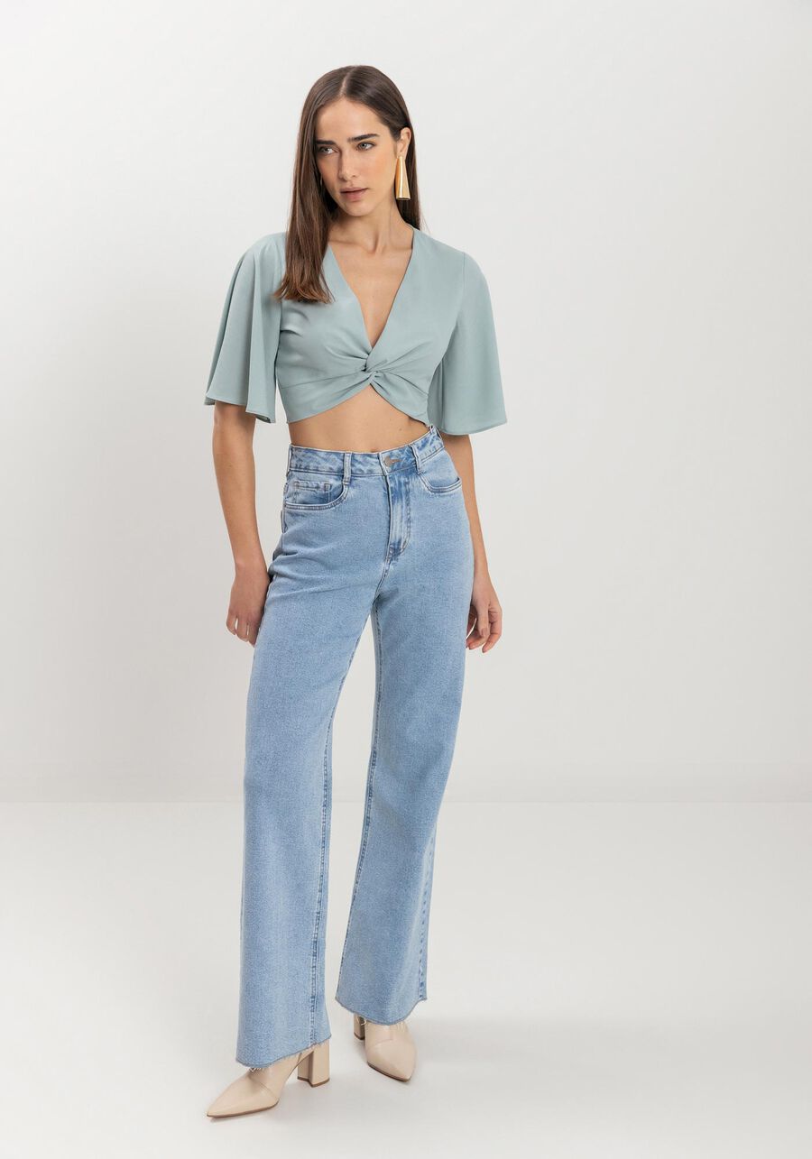 Calça Jeans Wide Leg Comfort Com Cintura Alta E Elastano, . Calça Jeans Wide Leg Comfort Com Cintura Alta E Elastano, , large.