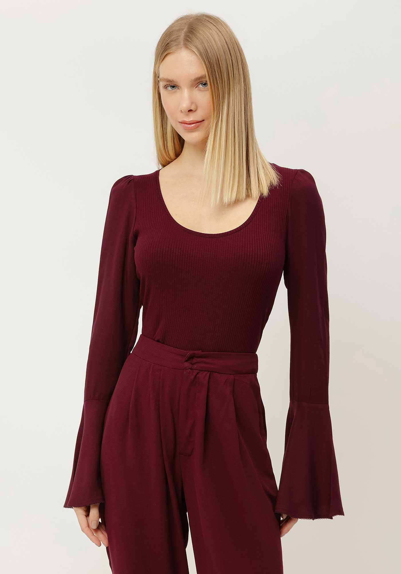 Blusa Canelada com Manga Longa Flare, VIOLETA PORT, large.