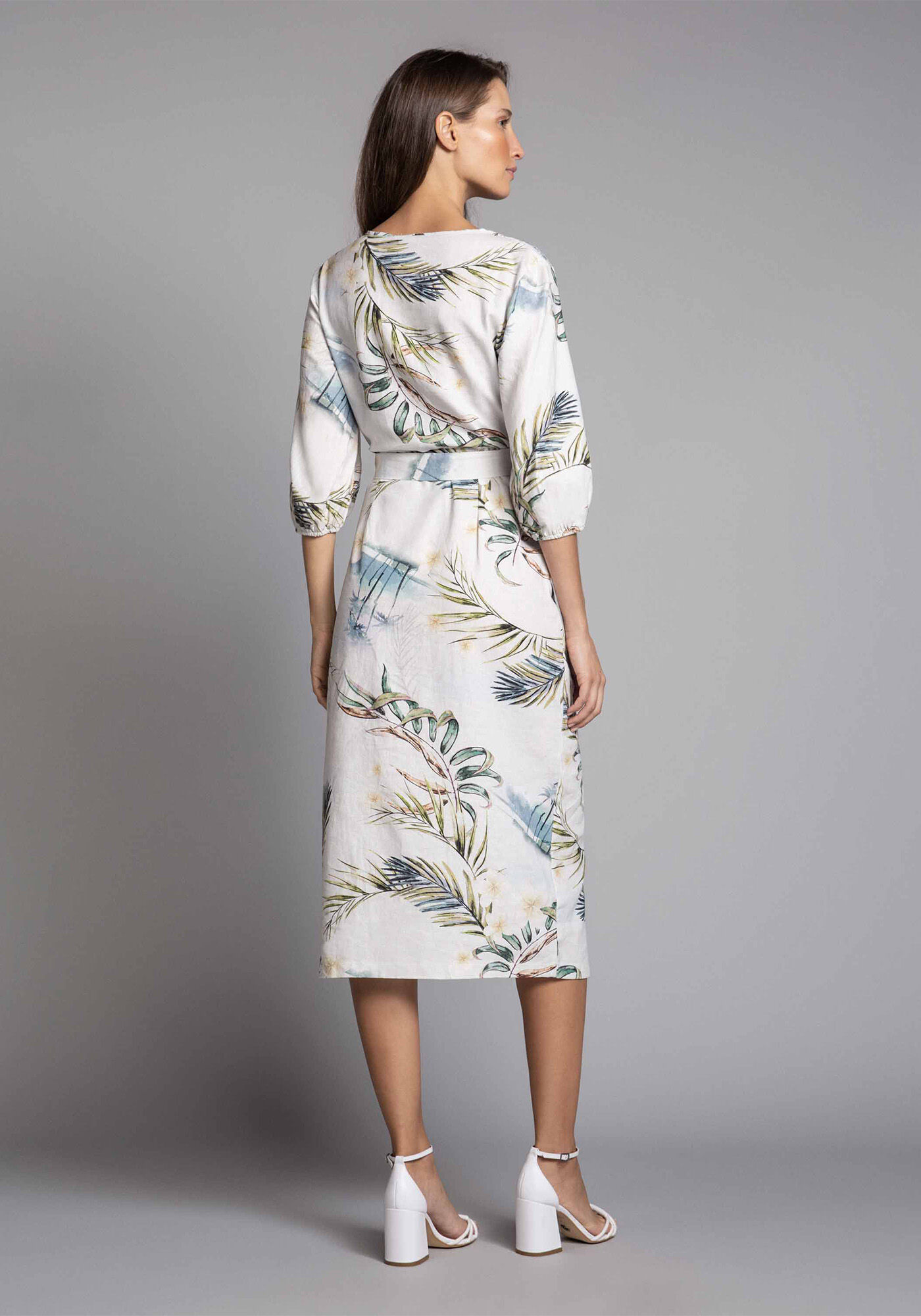 Vestido M&iacute;di Manga 3/4 Linho, , large.