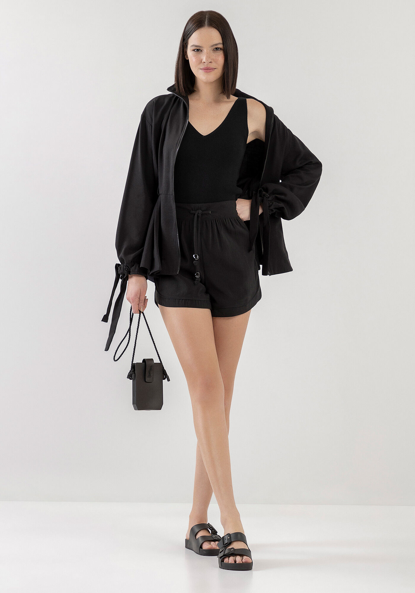 Shorts Cintura Alta com Recorte e Cadar&ccedil;o, , large.