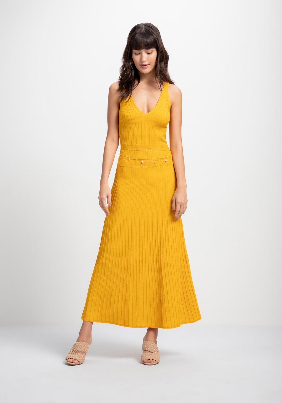 Vestido com Alças Longo em Tricô, AMARELO SINEMY. Vestido com Alças Longo em Tricô, AMARELO SINEMY, large.