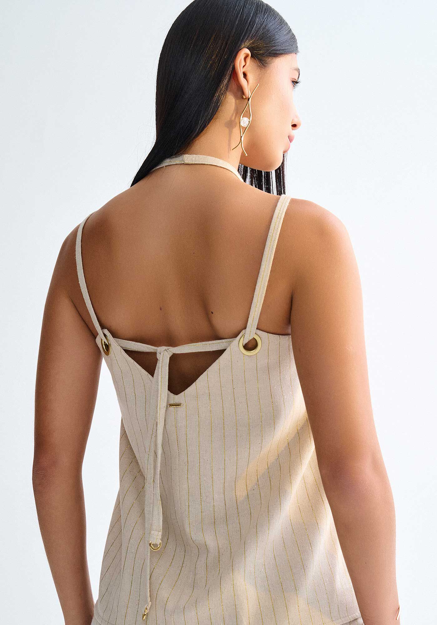 Blusa em Linho Bordado com Amarra&ccedil;&atilde;o Costas, , large.