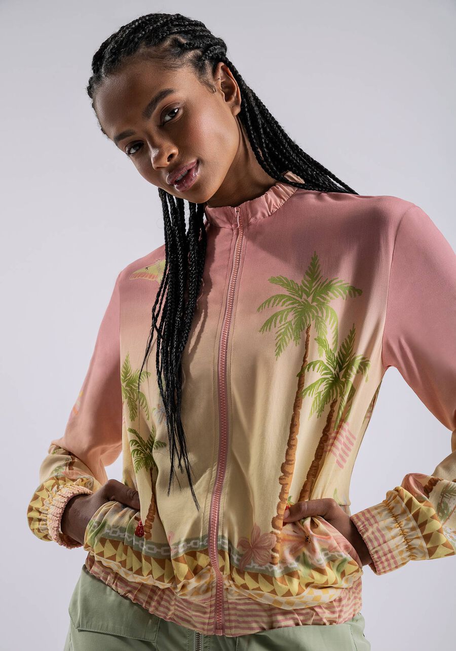 Jaqueta Bomber em Viscose Estampada, . Jaqueta Bomber em Viscose Estampada, , large.