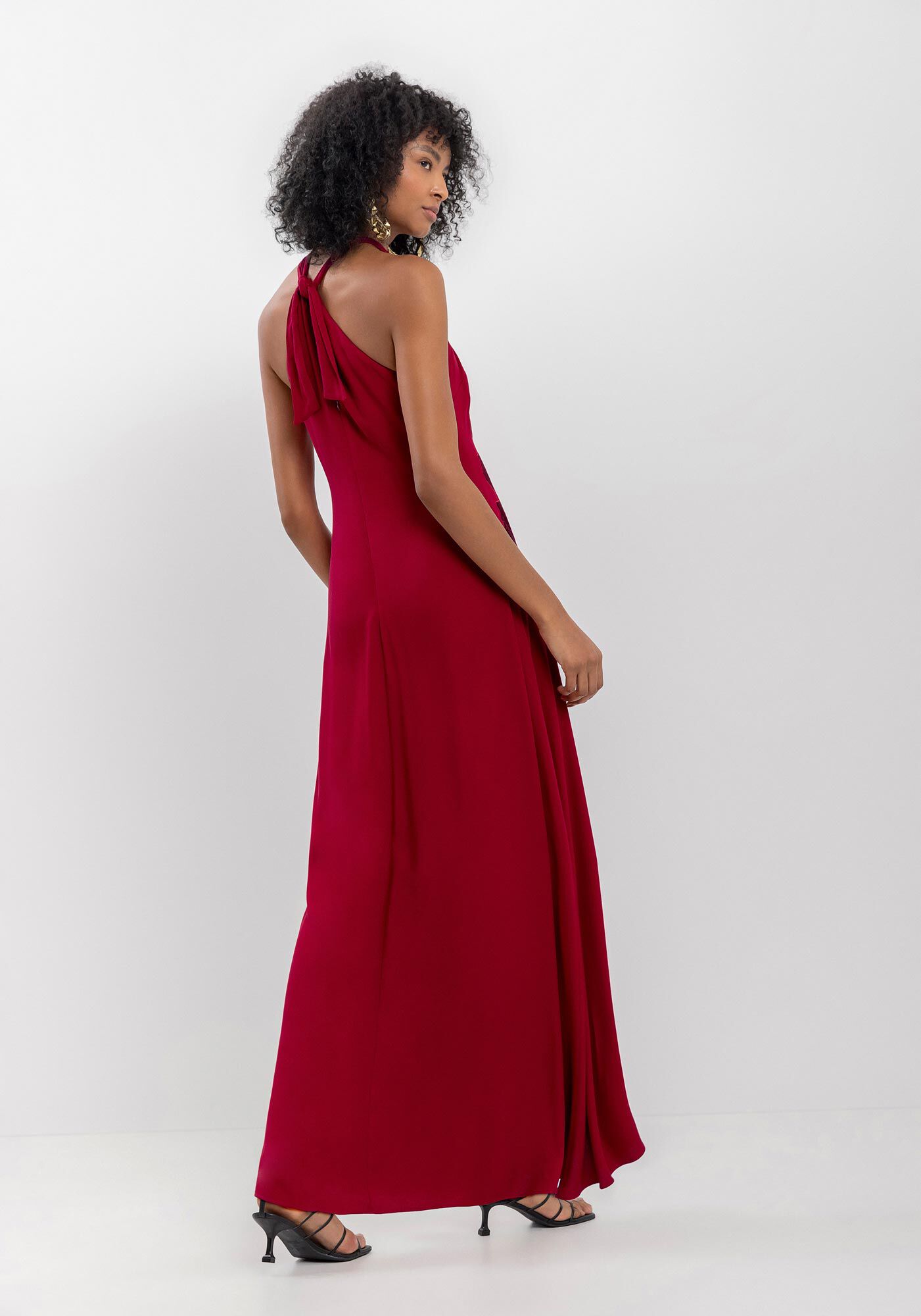 Vestido Longo Com Bordados Frontais Em Crepe De Viscose, VERMELHO FLAMBOYANT, large.