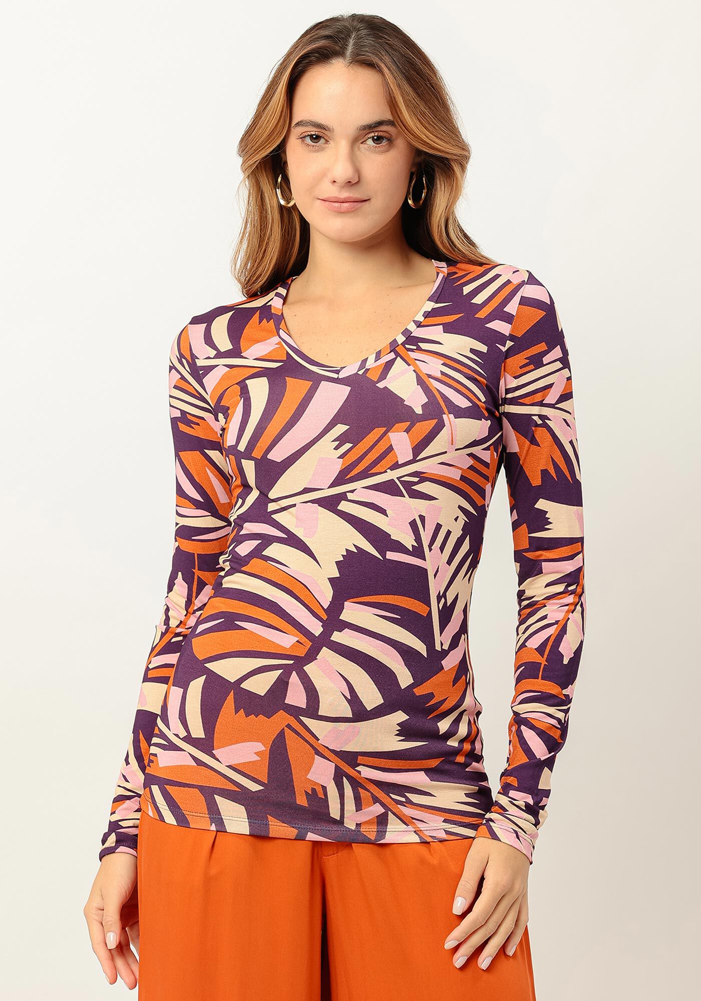 Blusa Manga Longa em Malha Viscose Estampada, , large.