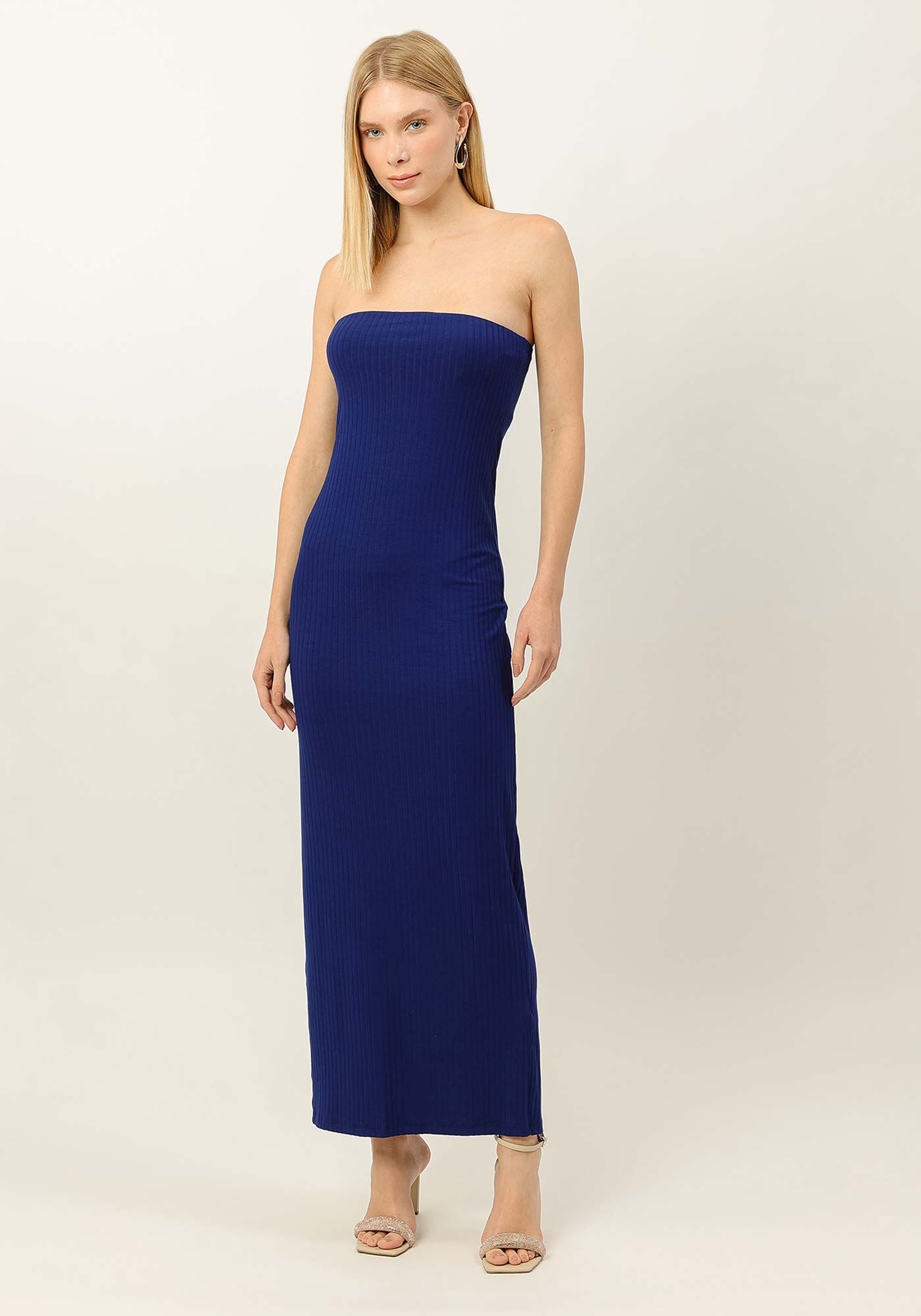 Vestido Midi Canelado Sem Al&ccedil;a, , large.