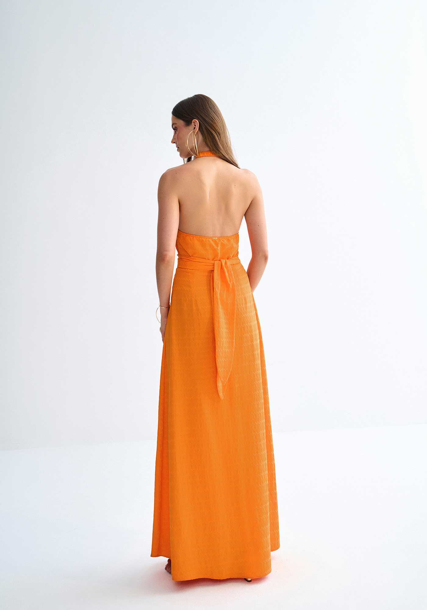 Vestido Frente &Uacute;nica Longo com Tor&ccedil;&atilde;o Decote, , large.