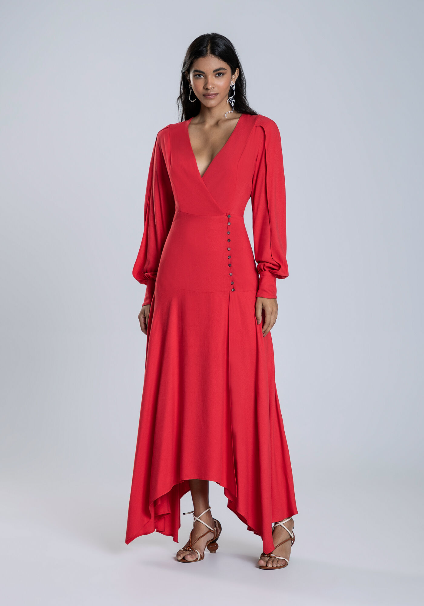 Vestido Midi Transpassado com Bot&otilde;es, VERMELHO OXOSSI, large.