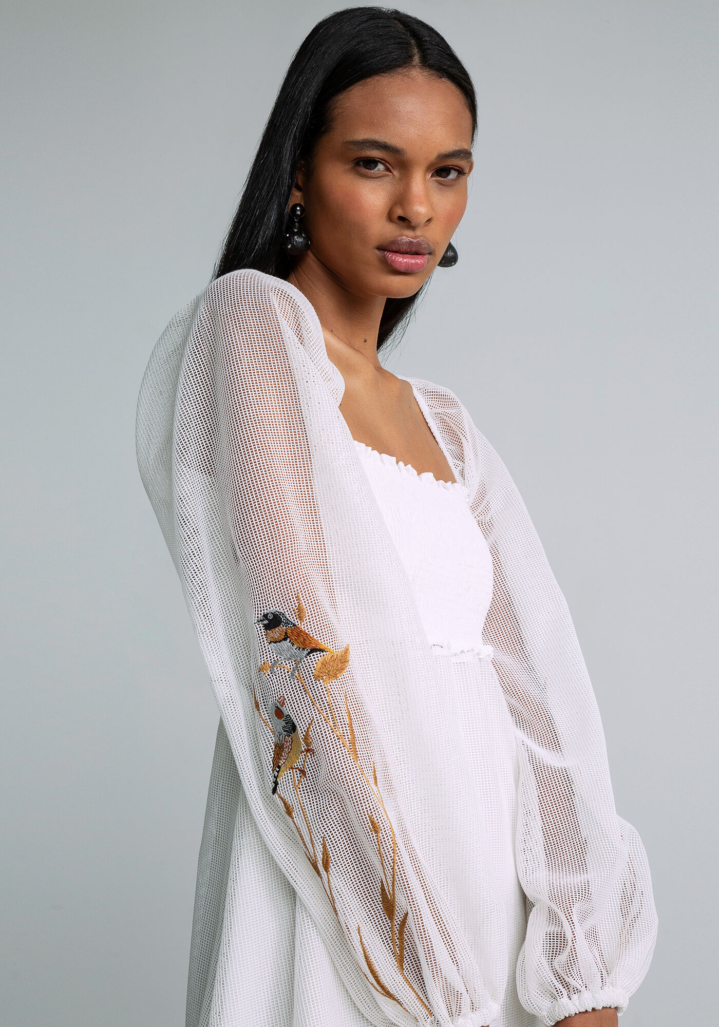 Vestido Midi Tela e Bordado, BRANCO OFF WHITE, large.