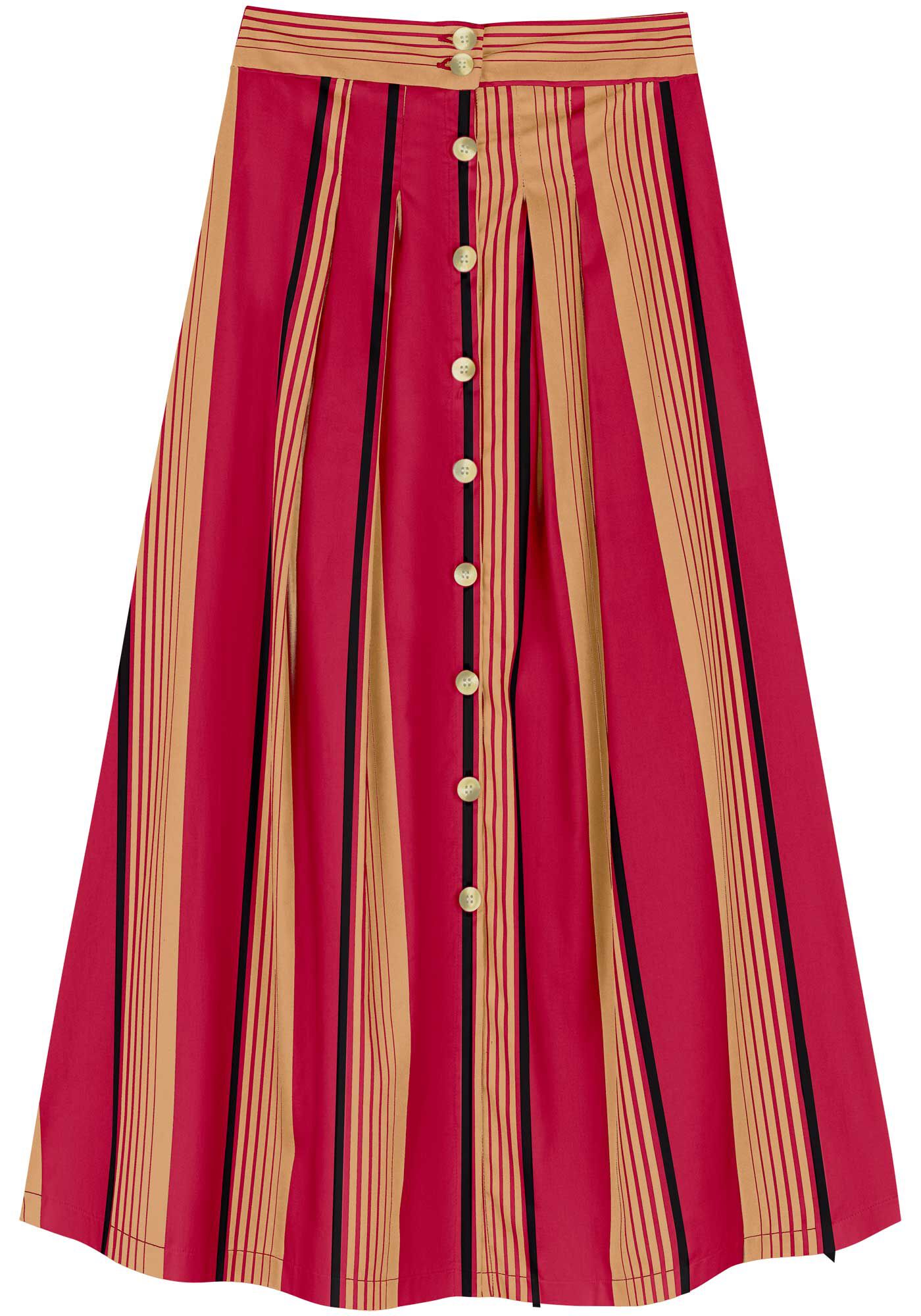 Saia Ch&aacute; Evas&ecirc; Com Cintura Alta E Bot&otilde;es Em Algod&atilde;o, , large.