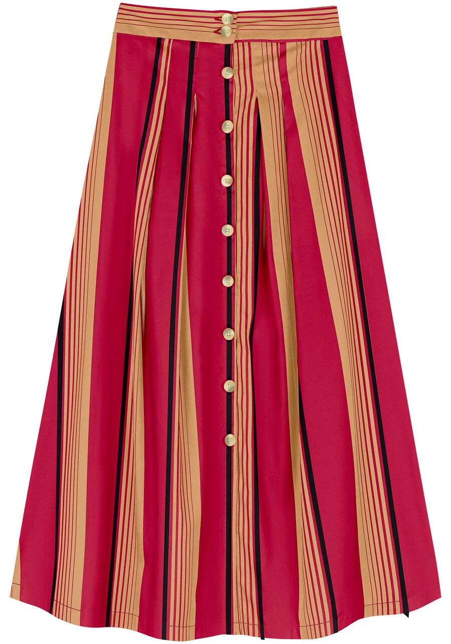 Saia Chá Evasê Com Cintura Alta E Botões Em Algodão, . Saia Chá Evasê Com Cintura Alta E Botões Em Algodão, , large.