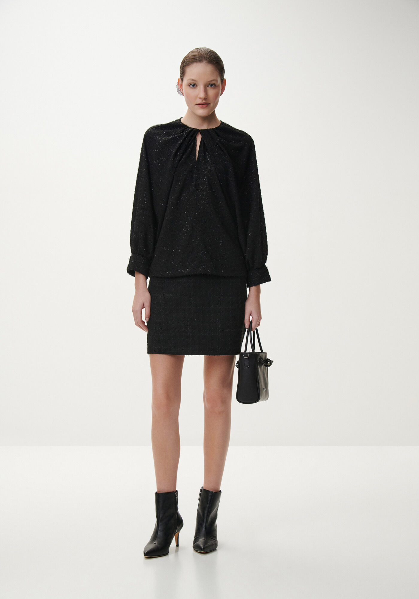 Blusa M&aacute;xi Manga Longa com Brilho, , large.