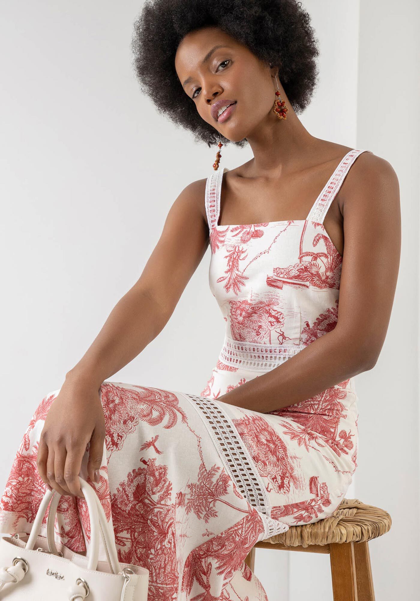 Blusa Cropped Estampada em Linho com Renda, , large.