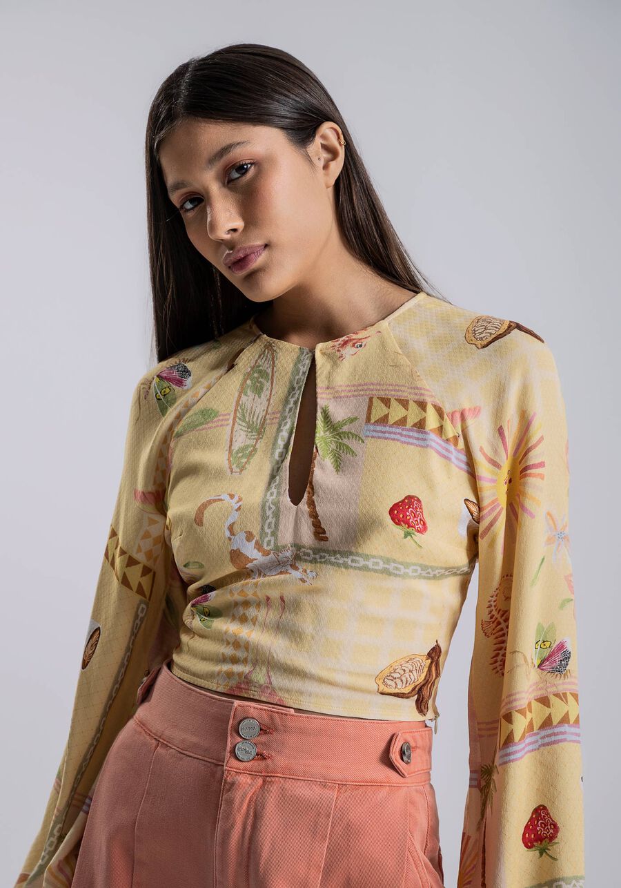 Blusa Manga Longa com Abertura Decote, PITUBA. Blusa Manga Longa com Abertura Decote, PITUBA, large.