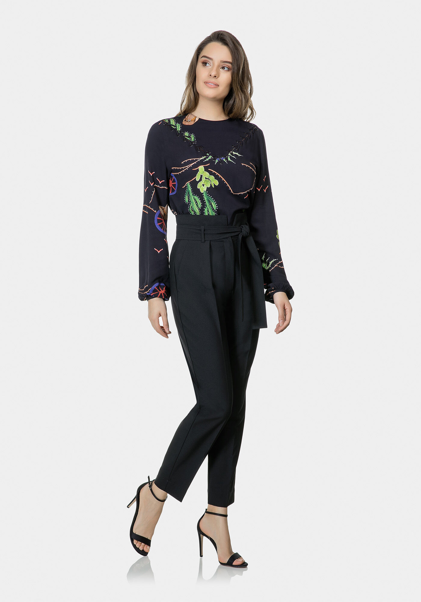 Blusa Manga Longa Estampada Tecido, , large.