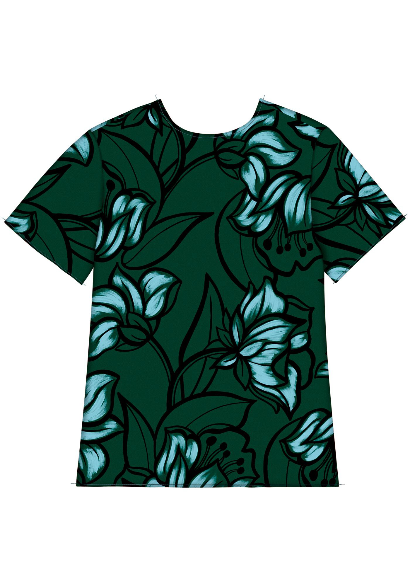 Blusa De Mangas Curtas Estampada Com Gola Redonda, BELL FLOWERS VERDE, large.