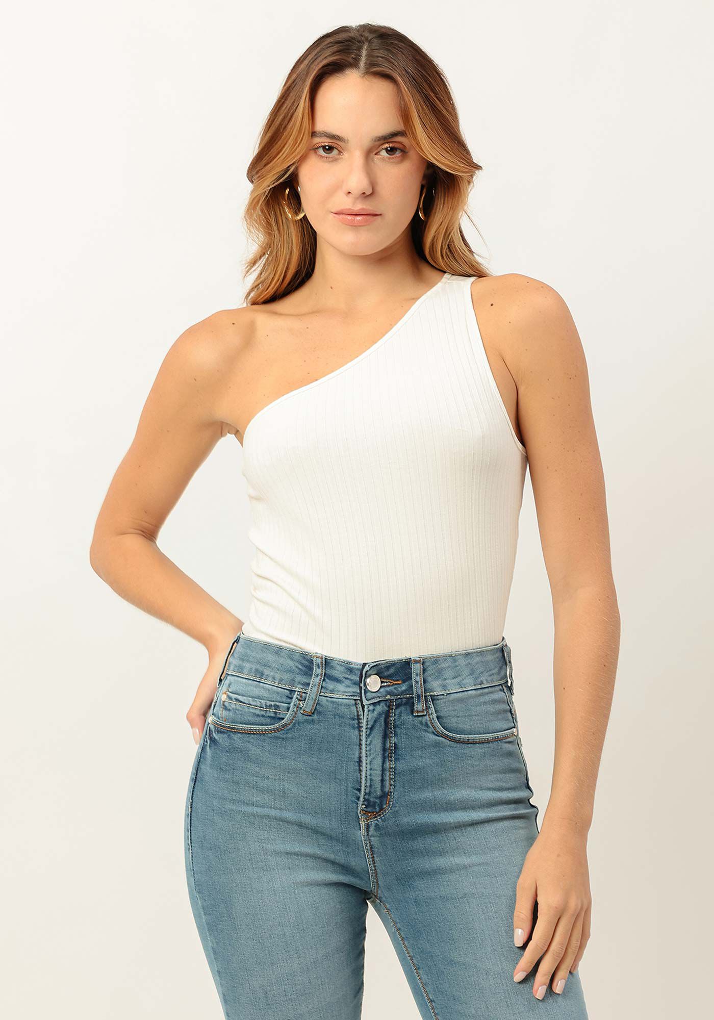 Blusa Um Ombro S&oacute; Canelada, , large.