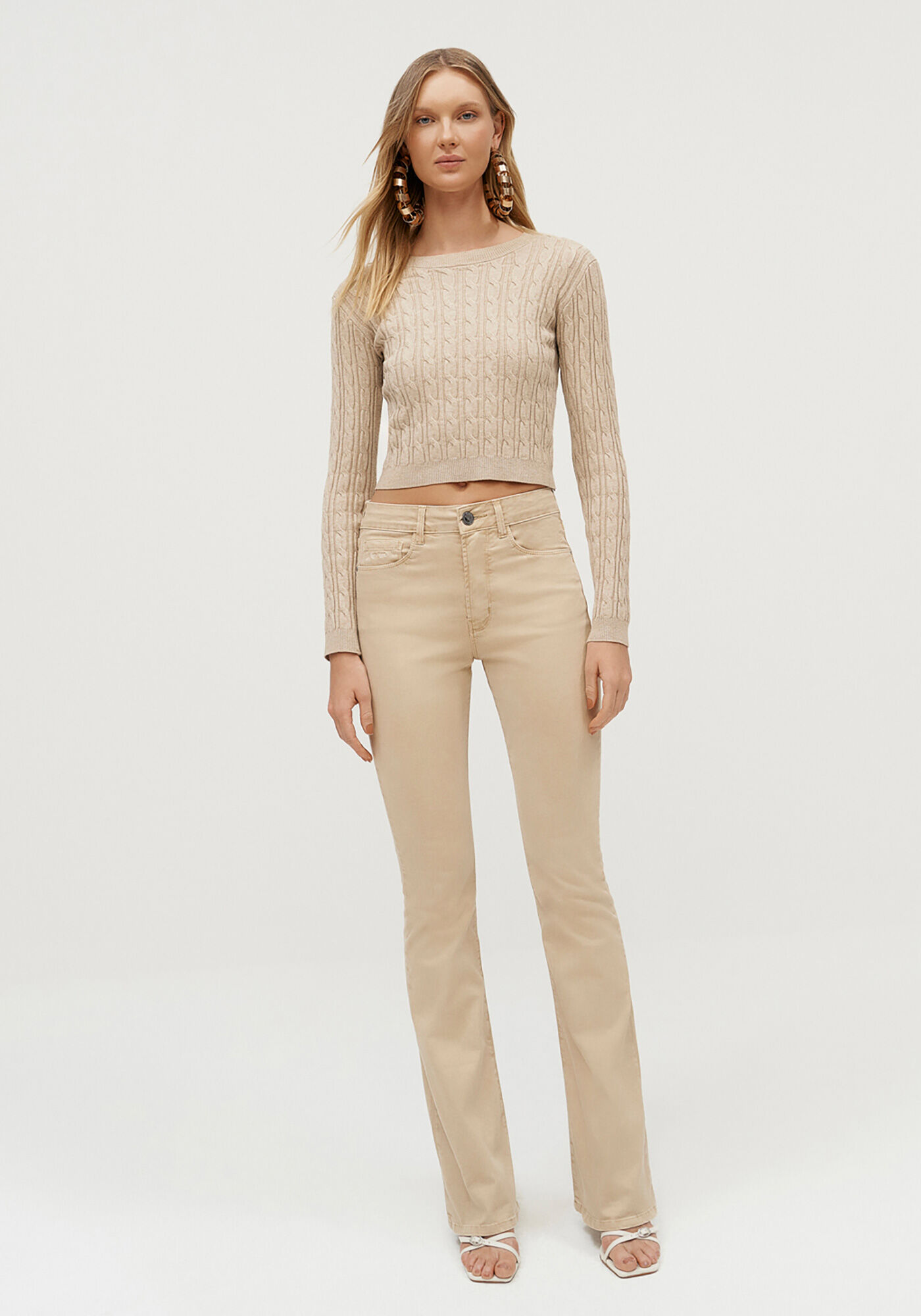 Cal&ccedil;a Sarja Flare Boot Cut com Cintura Alta, , large.