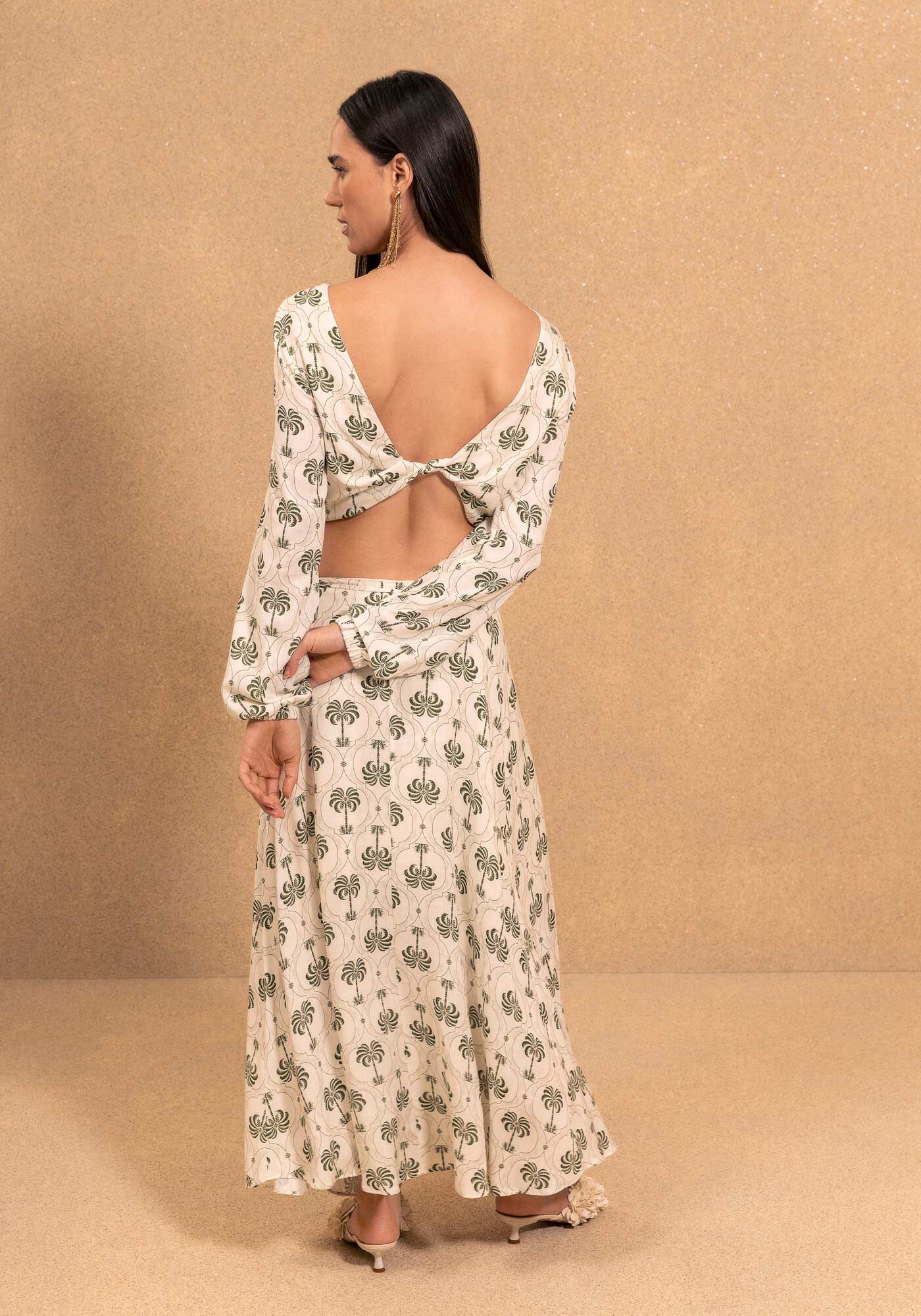 Blusa Curta Estampada De Mangas Longas Com Tor&ccedil;&atilde;o Posterior, MAXI PALM VERDE, large.