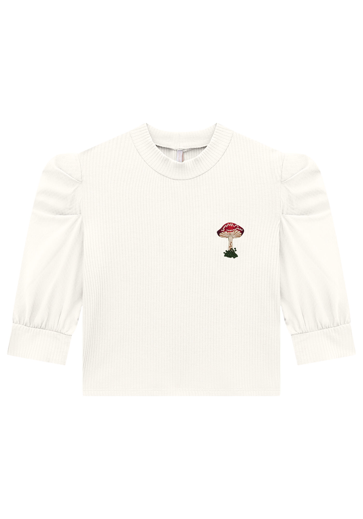 Blusa Cropped em Malha Canelada com Bordado, , large.