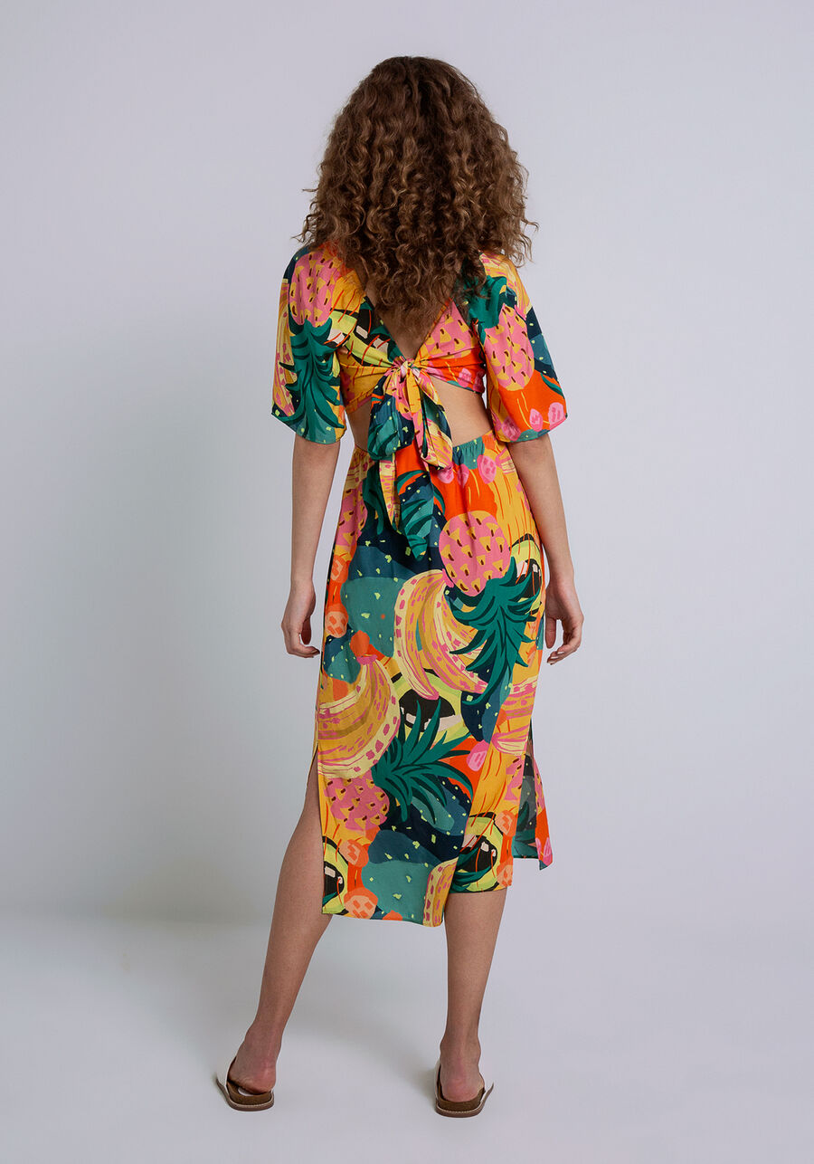 Vestido Midi em Viscose Recorte Costas, FRUTA DE PALMA. Vestido Midi em Viscose Recorte Costas, FRUTA DE PALMA, large.