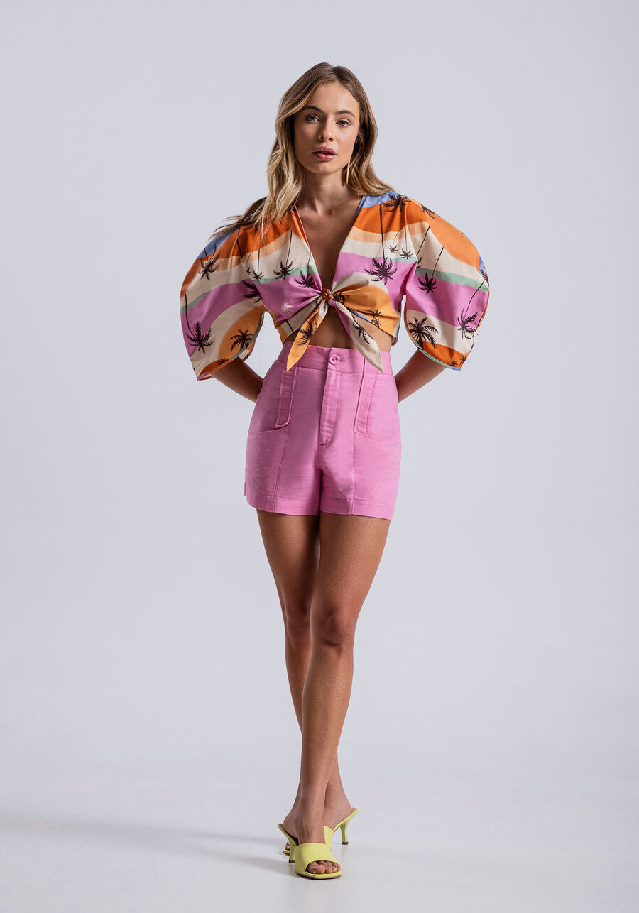 Blusa Cropped em Tecido Atlanta com Manga Bufante, VENTO. Blusa Cropped em Tecido Atlanta com Manga Bufante, VENTO, large.