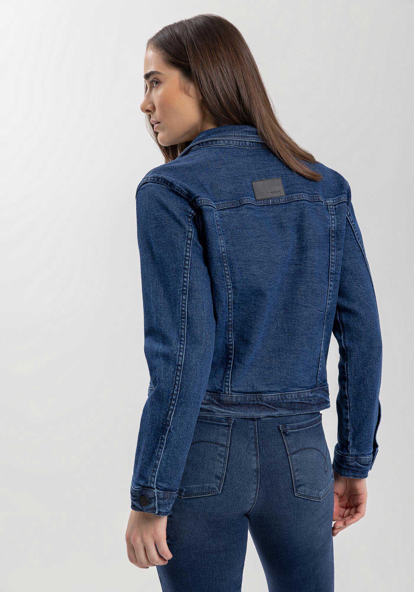 Jaqueta Jeans Curta Com Elastano E Bolsos Frontais, , large.