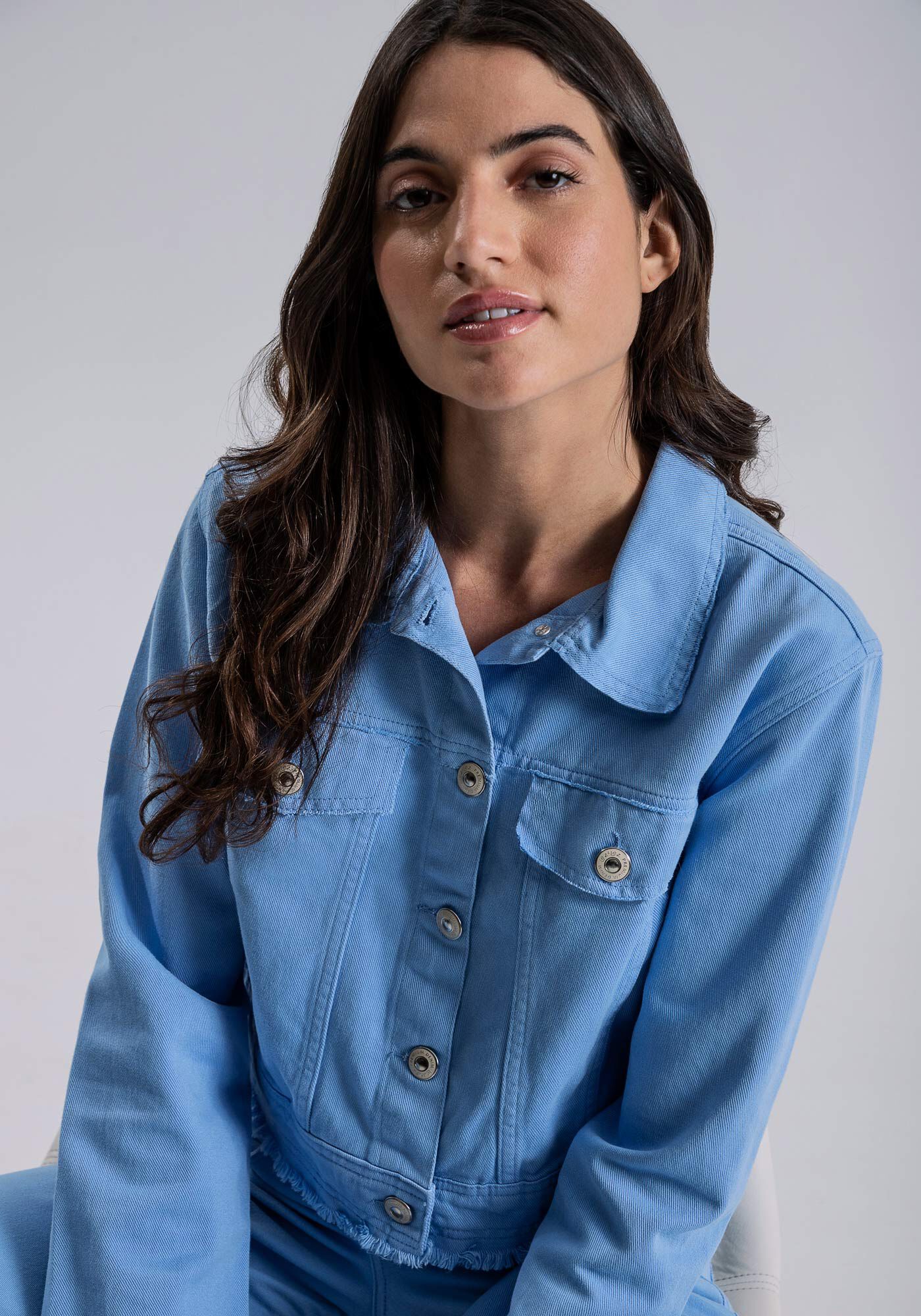 Jaqueta Sarja Cropped Color, AZUL VIOLA, large.