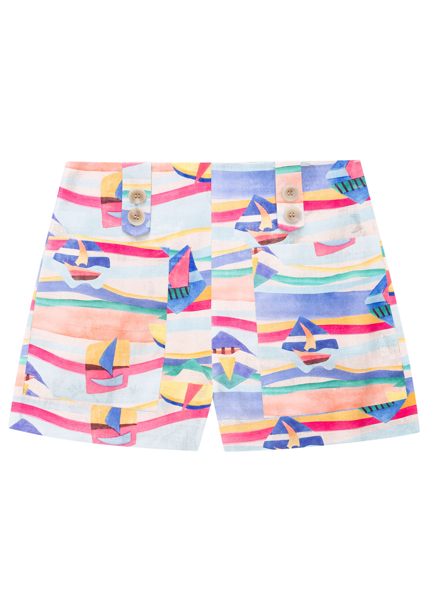 Shorts Estampado em Tecido com Detalhe Bot&otilde;es, , large.