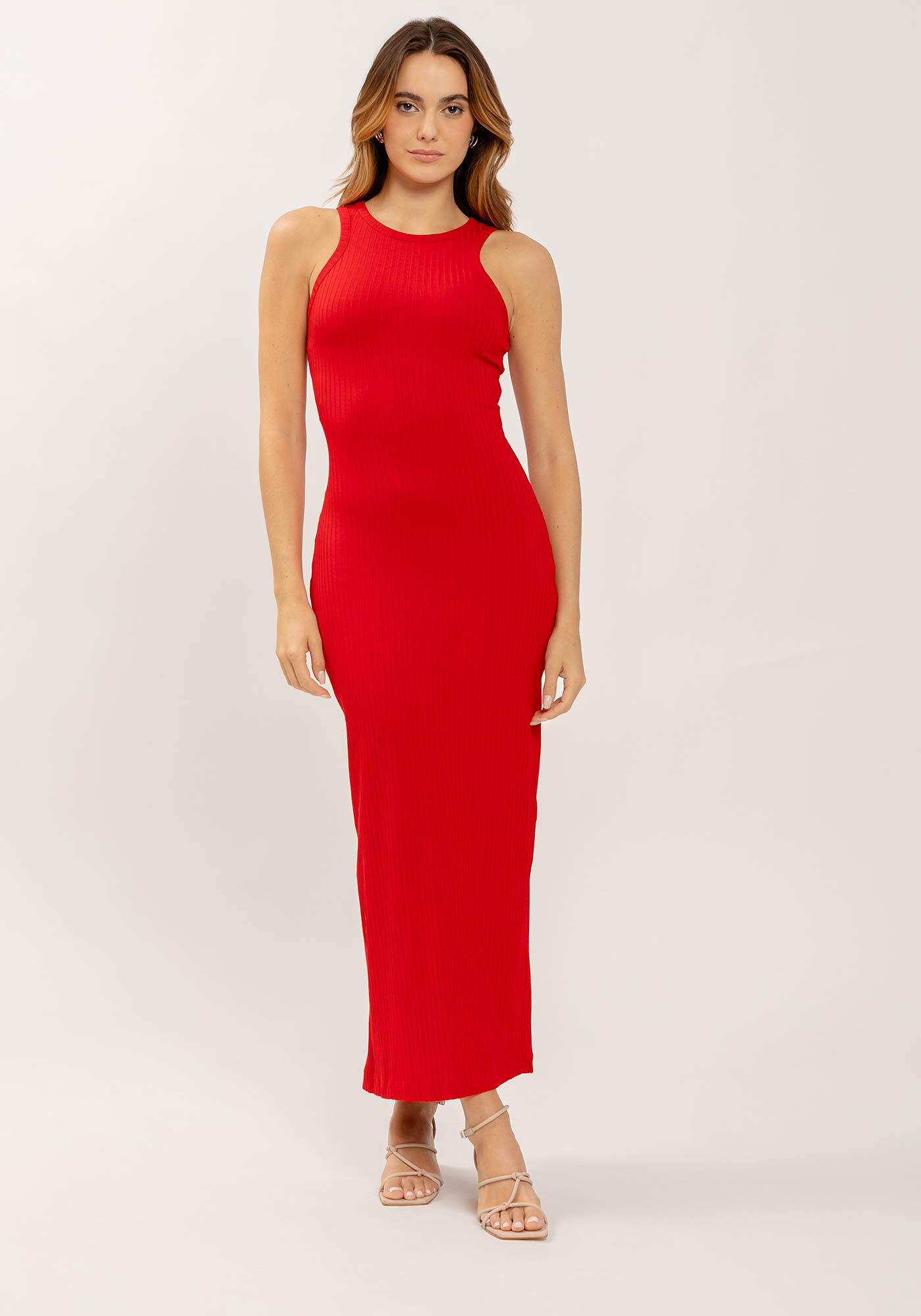 Vestido Midi Canelado Halter Neck, , large.