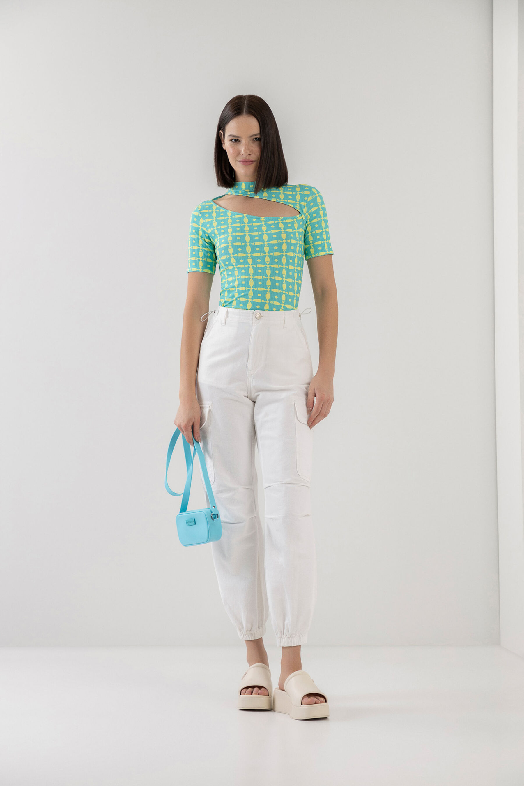 Blusa Canelada Estampada com Cut Out, . Blusa Canelada Estampada com Cut Out, , large.
