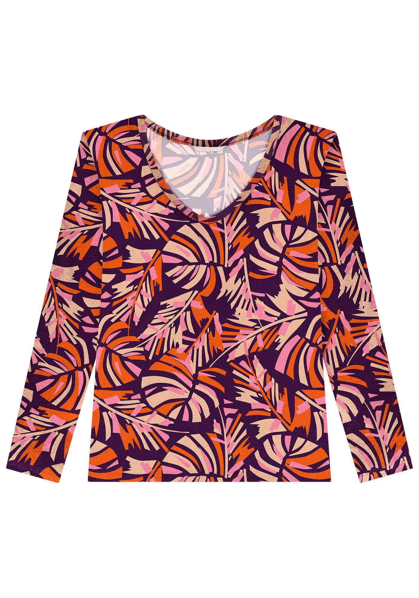 Blusa Manga Longa em Malha Viscose Estampada, , large.