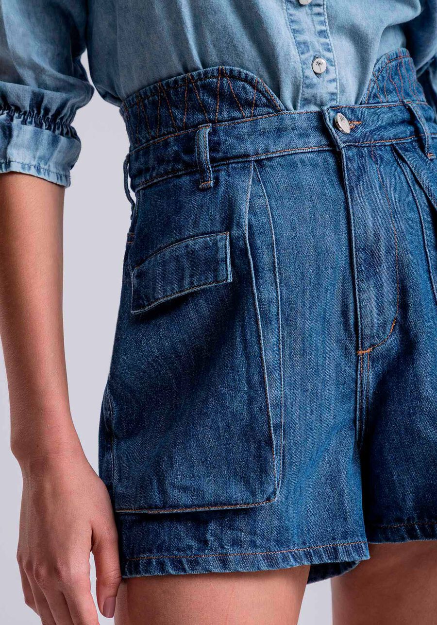 Shorts Jeans Cargo com Detalhe Cós, JEANS, large.