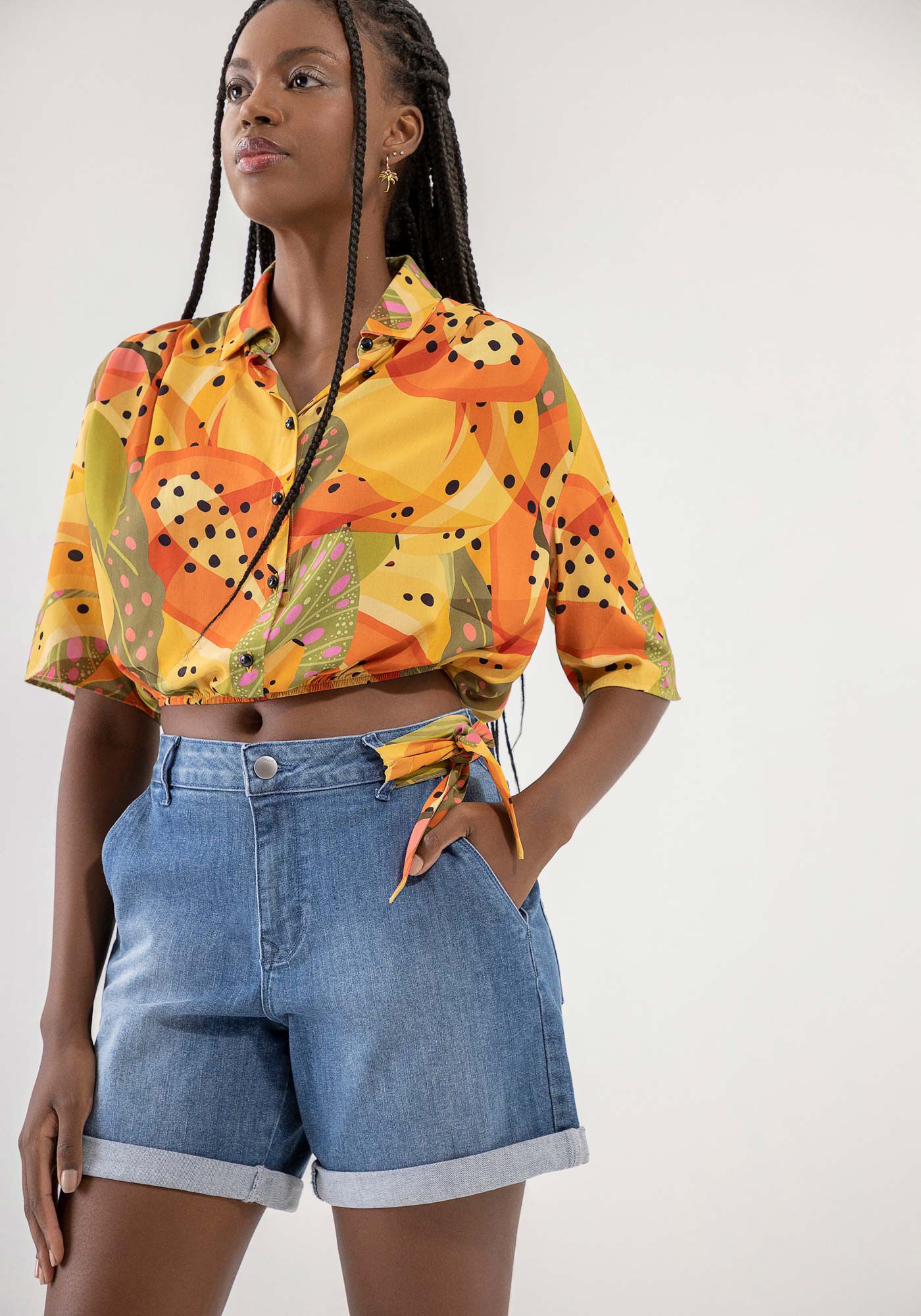 Bermuda Jeans Boyfriend com Len o Estampado Lez a Lez