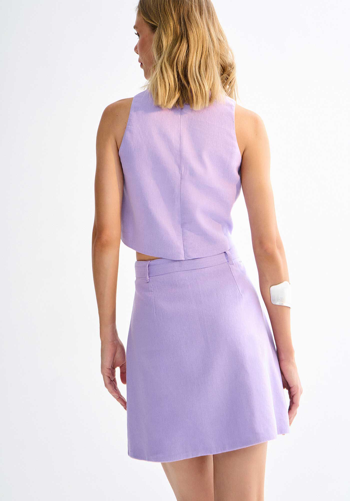 Saia Curta Transpassada em Linho com Cinto, , large.