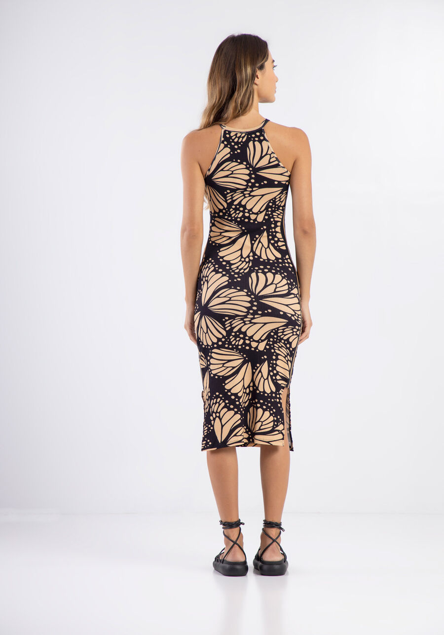 Vestido Midi Canelado Estampado com Recorte Lateral, . Vestido Midi Canelado Estampado com Recorte Lateral, , large.