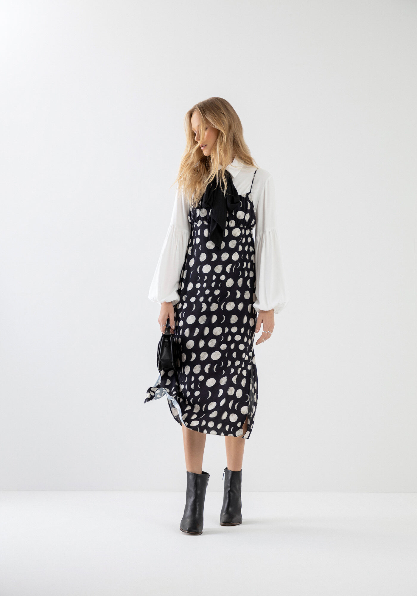 Vestido Midi Estampado com Busto Franzido, LUA, large.