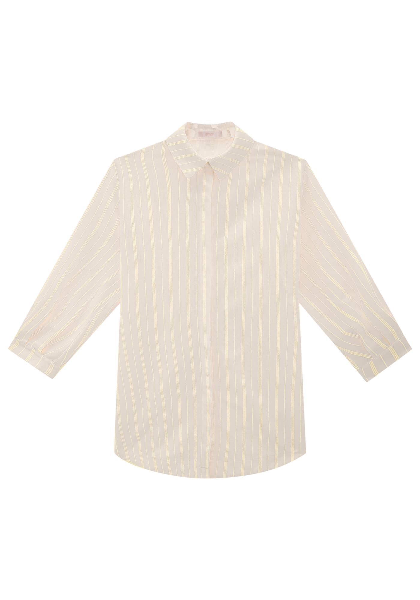 Camisa Listrada Alongada e Manga Longa Bufante, , large.