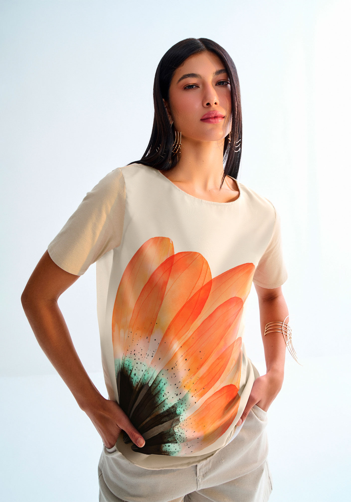 Blusa em Malha e Tecido Estampado, , large.