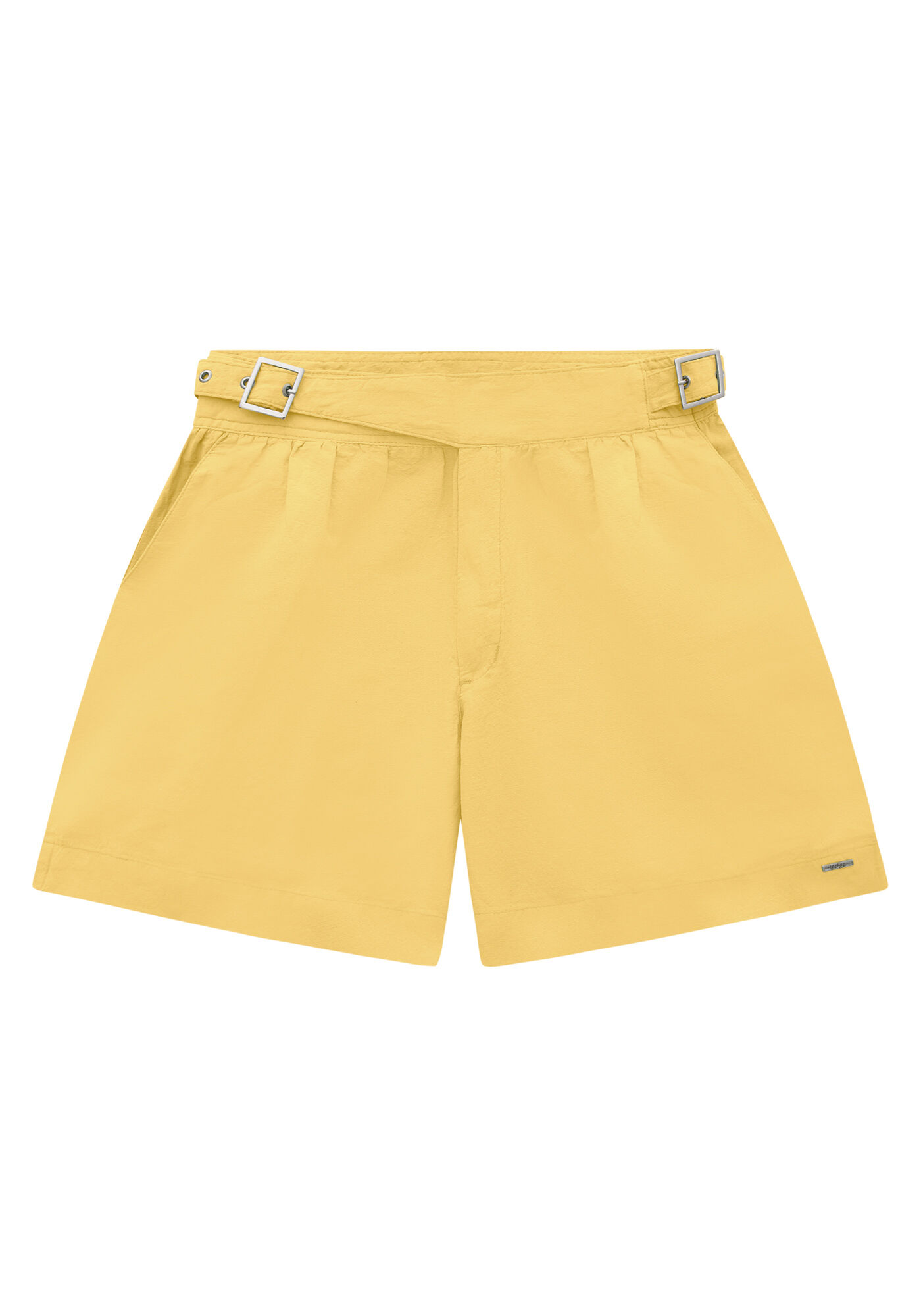 Shorts Sarja com Cintura Super Alta Sustent&aacute;vel, AMARELO LIMONADA, large.