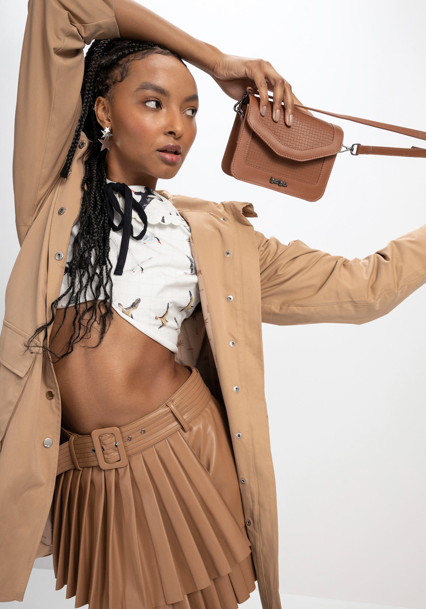 Bolsa Crossbody Pequena com Textura, , large.