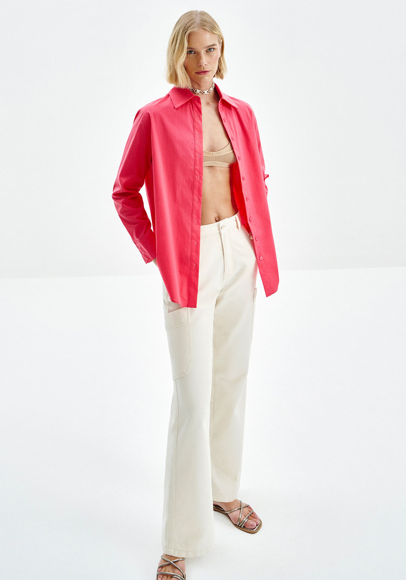 Camisa Manga Longa em Tricoline com Elastano, , large.