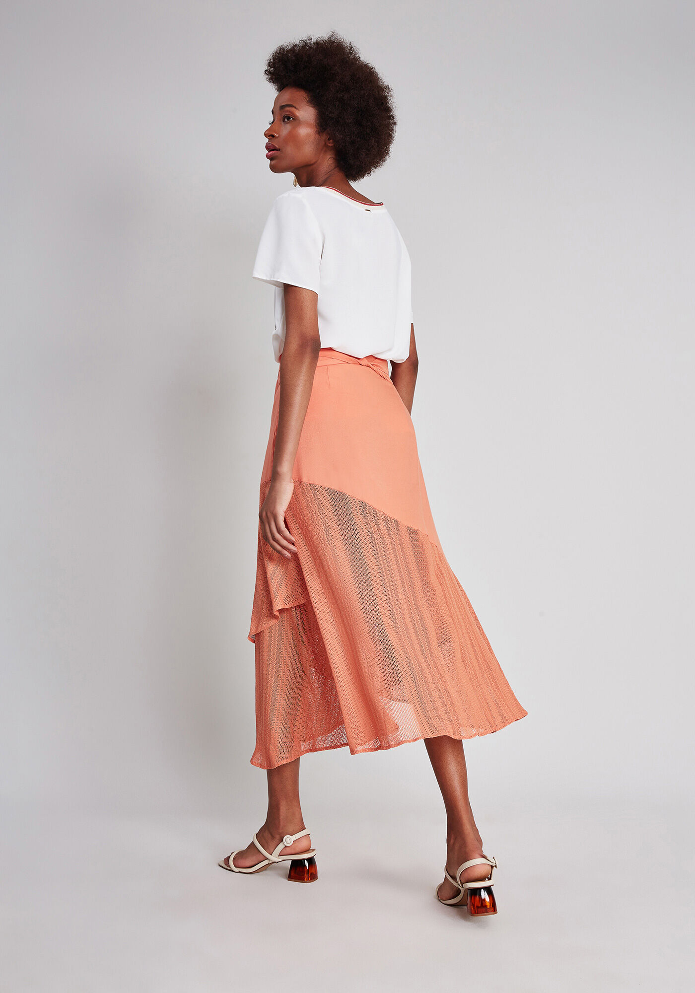 Saia M&iacute;di Babados Renda Cinto, , large.