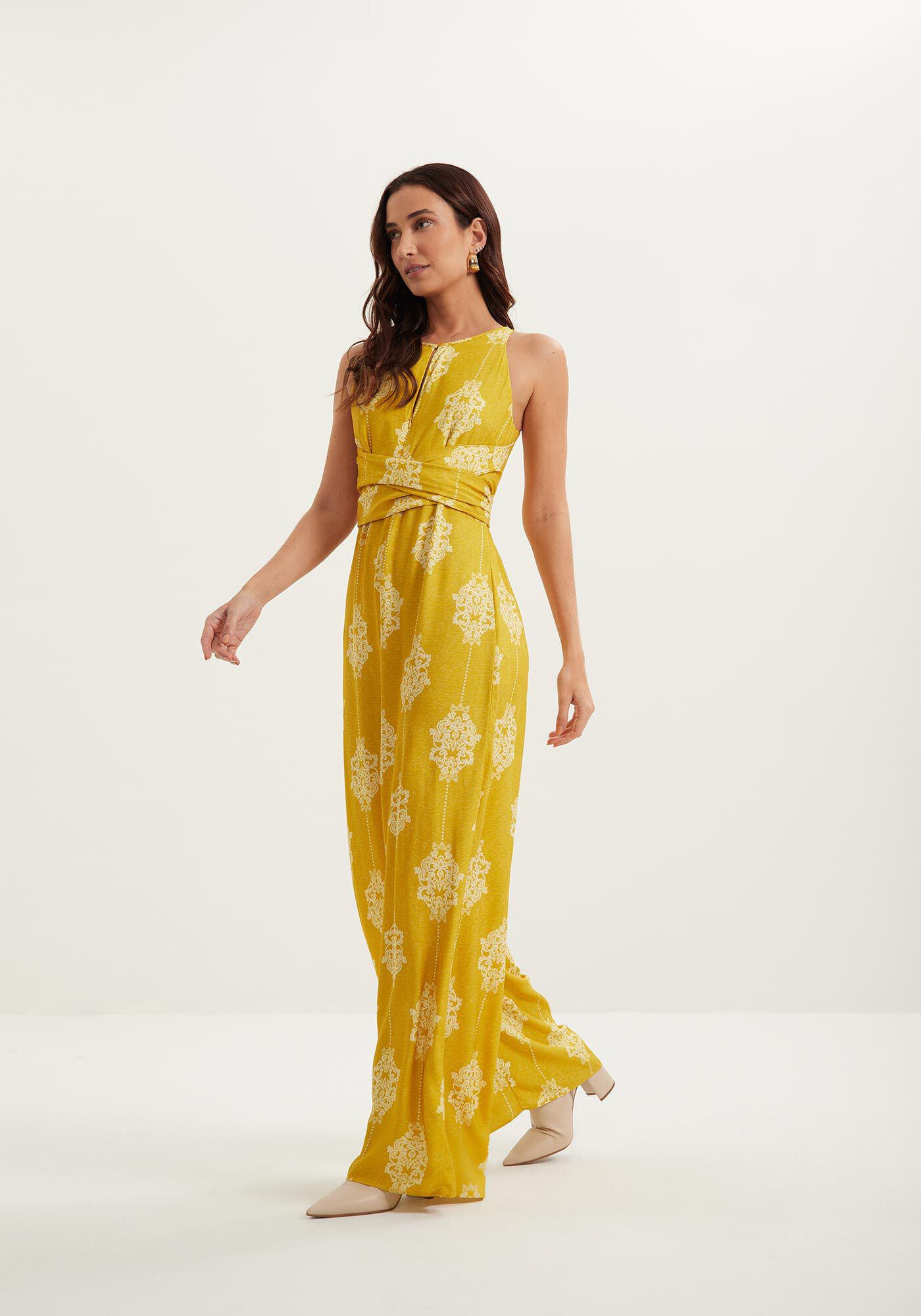 Macac&atilde;o Longo Estampado Em Viscose Com Z&iacute;per E Amarra&ccedil;&atilde;o, CUTWORK VERDE, large.