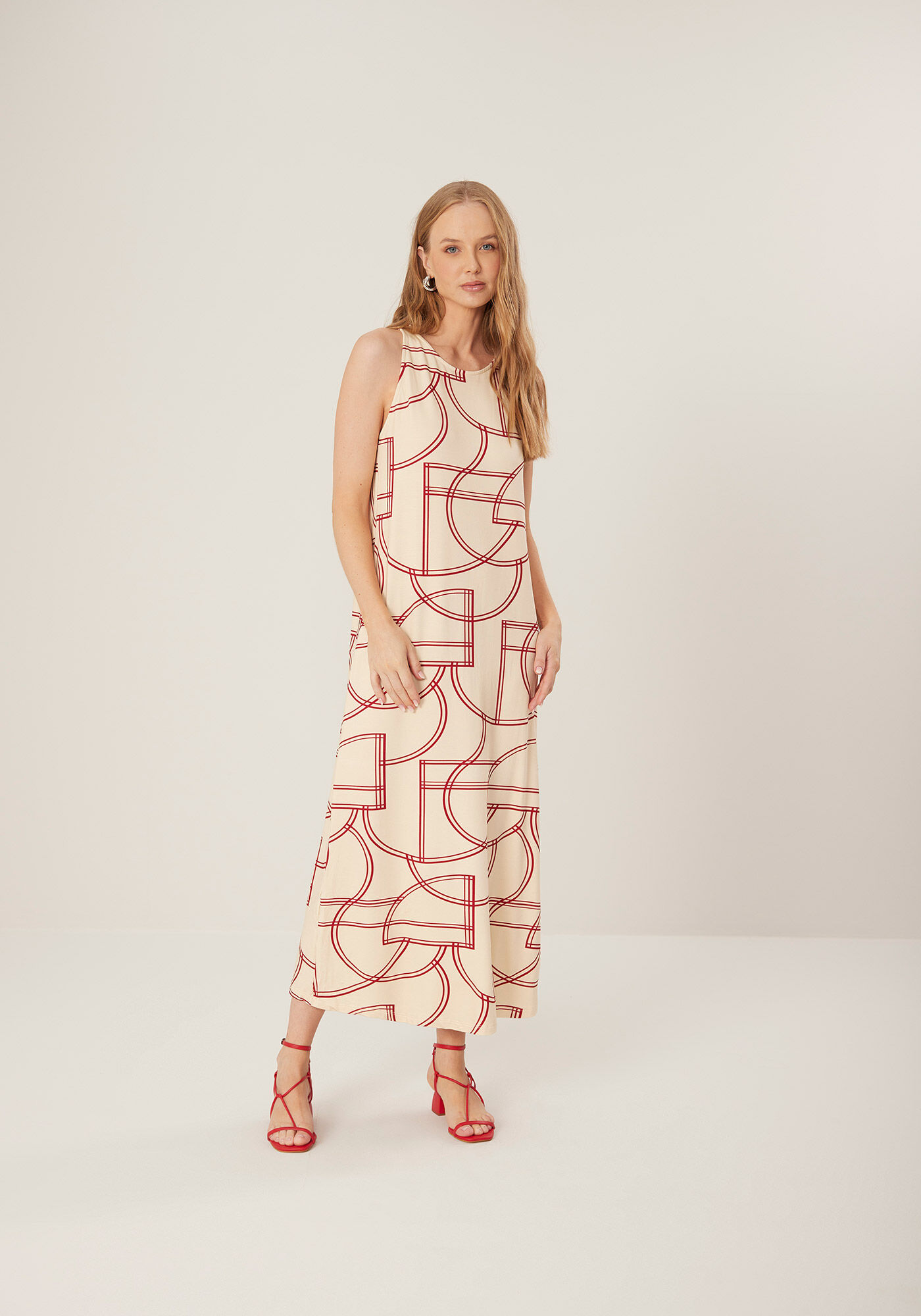 Vestido Midi Ch&aacute; Estampado Em Moletom De Viscose E Elastano, , large.