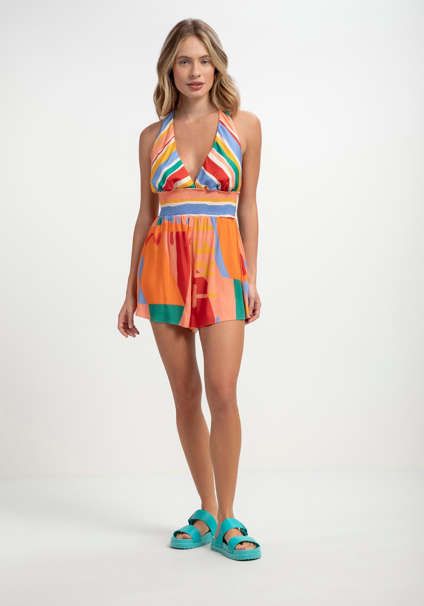 Macac&atilde;o Curto Frente &Uacute;nica Viscose Estampado, , large.