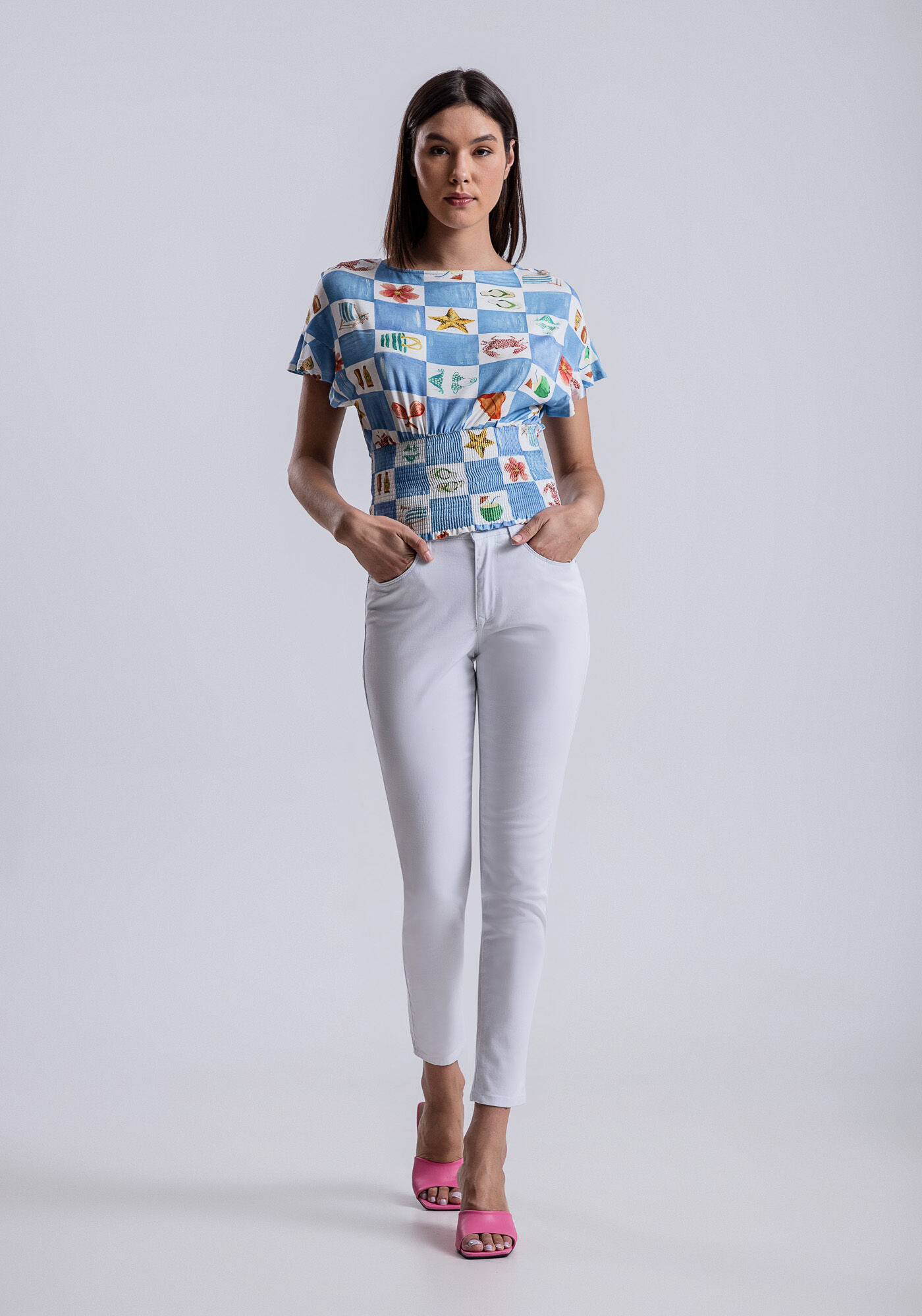 Blusa Estampada em Malha MVS com Lastex Barra, , large.